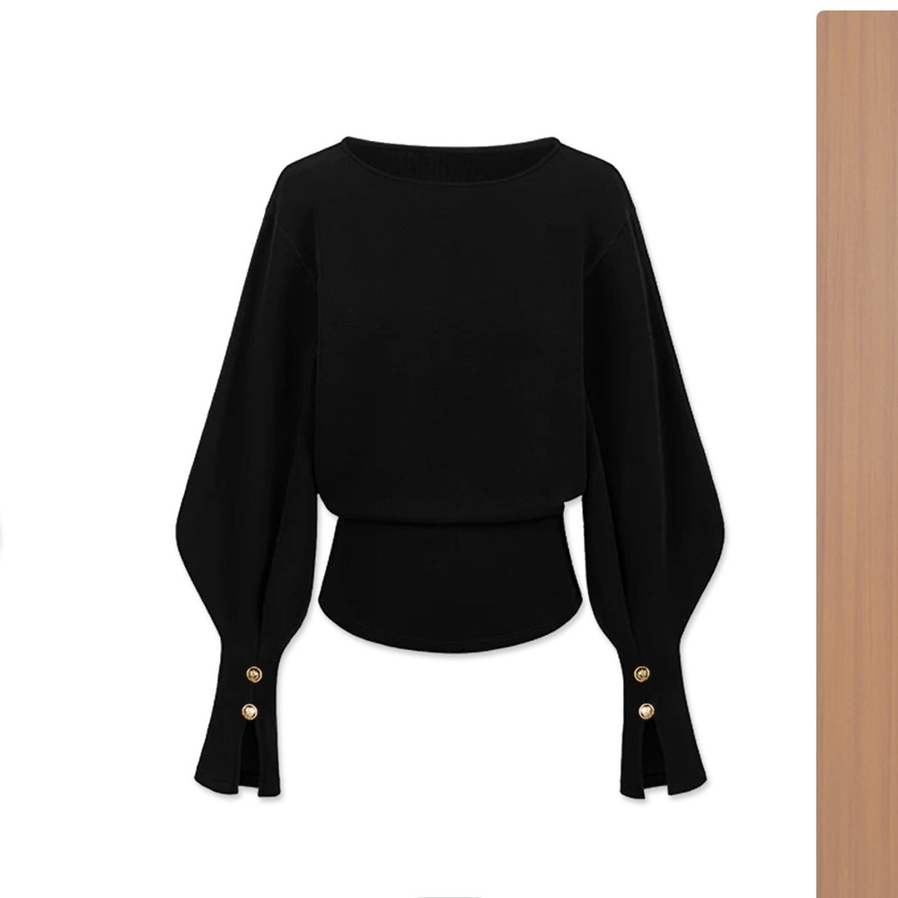 COMMENSE black bell sleeve cinched sweatshirt size small - Picture 8 of 13